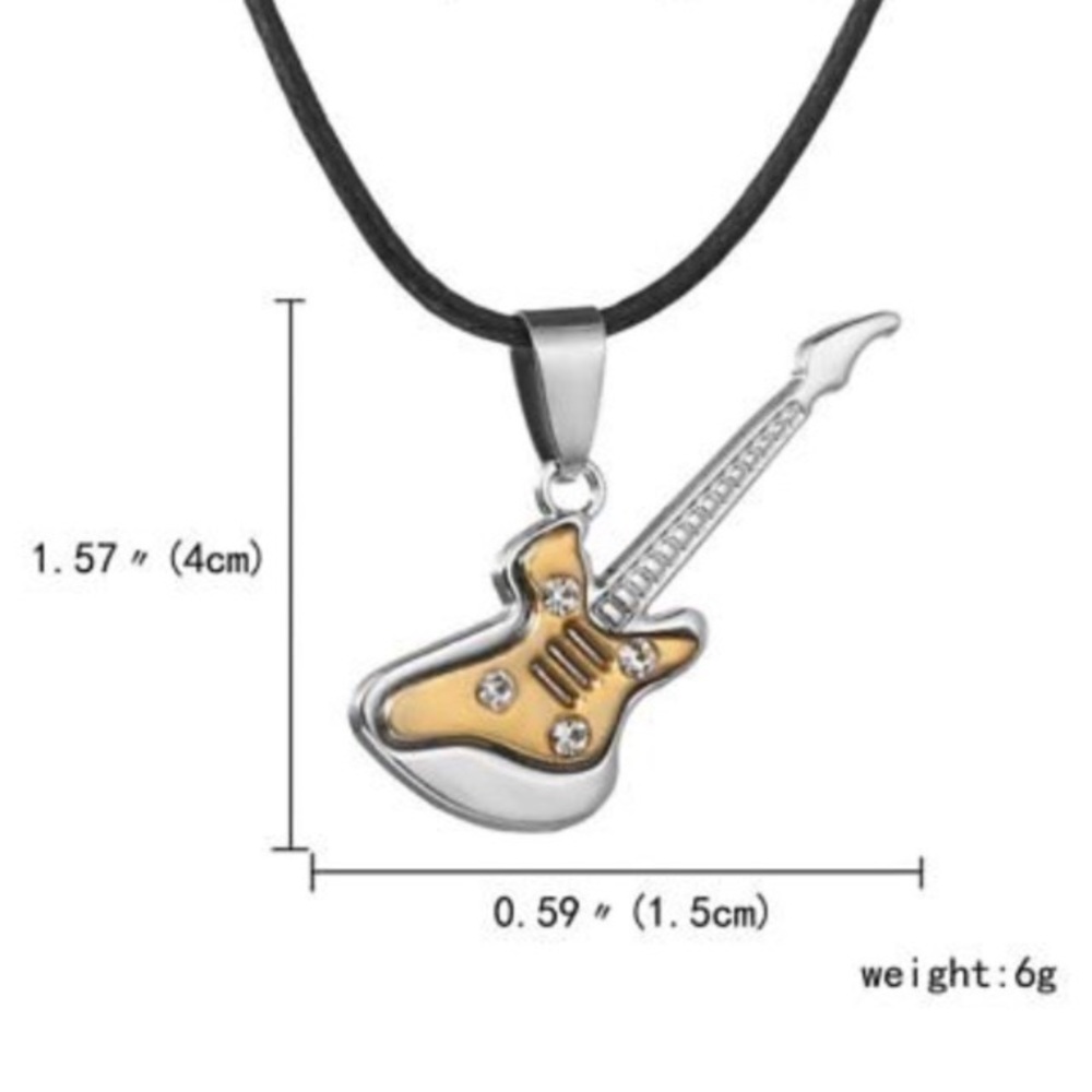 NEW 🎸 18” STAINLESS STEEL GUITAR LEATHER NECKLACE - Picture 2 of 3